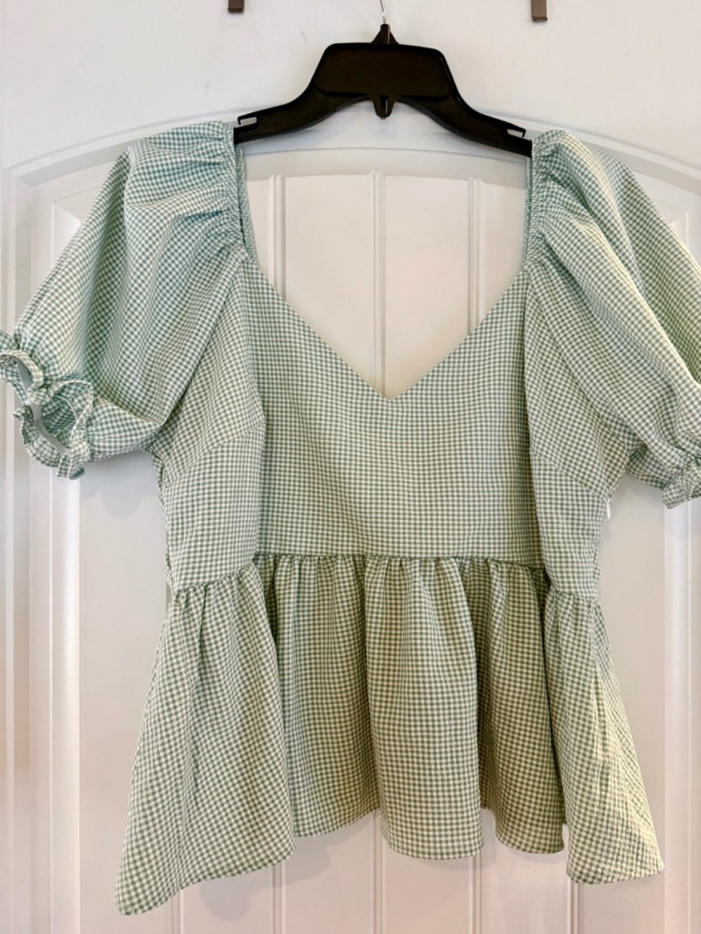 Altar’d state Green Gingham Puff Sleeve Babydoll Top - Picture 2 of 5